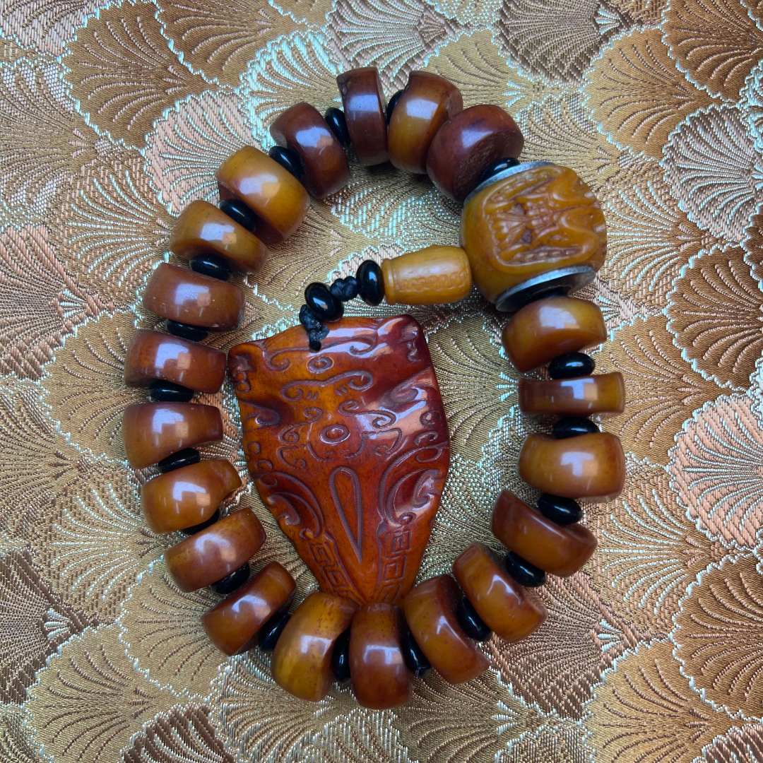 非金属手链 【 炎轩文趣斋】骨带牌子桶珠手串