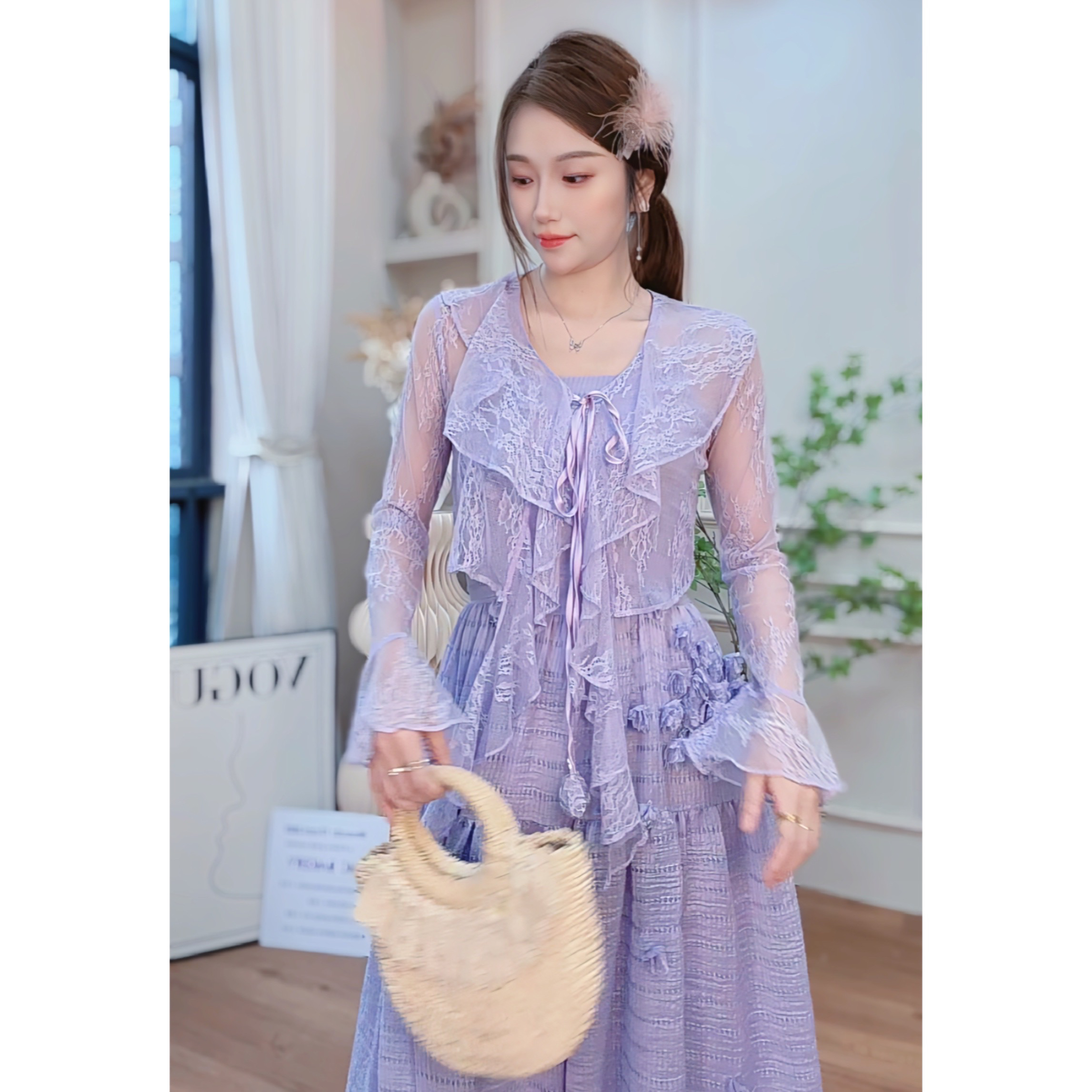 年中特价【紫荆之恋】Mai Mai◆紫色连衣裙女收腰显瘦百搭气质套装