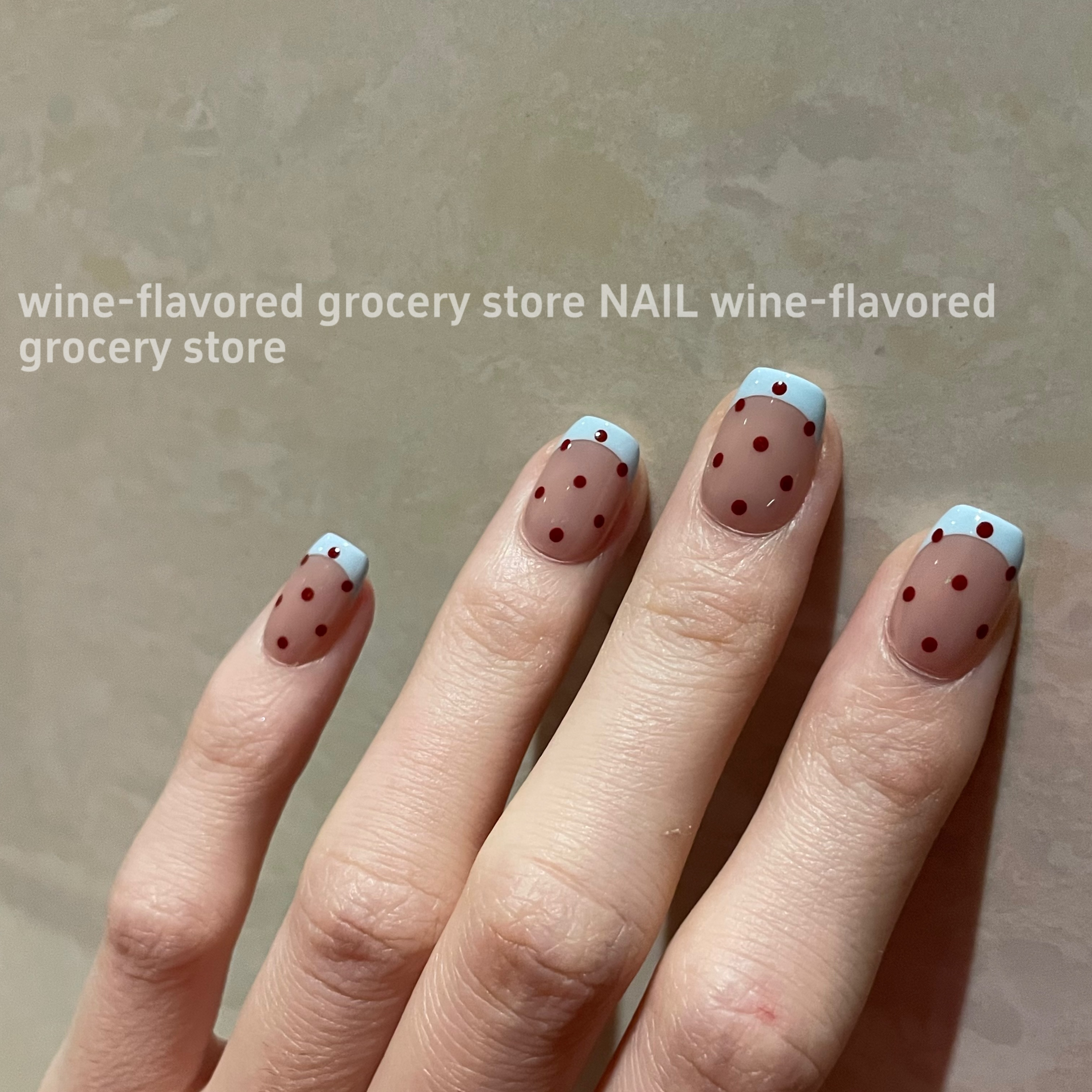 小蓝 纯手工蓝法式红波点韩系辣妹穿戴甲