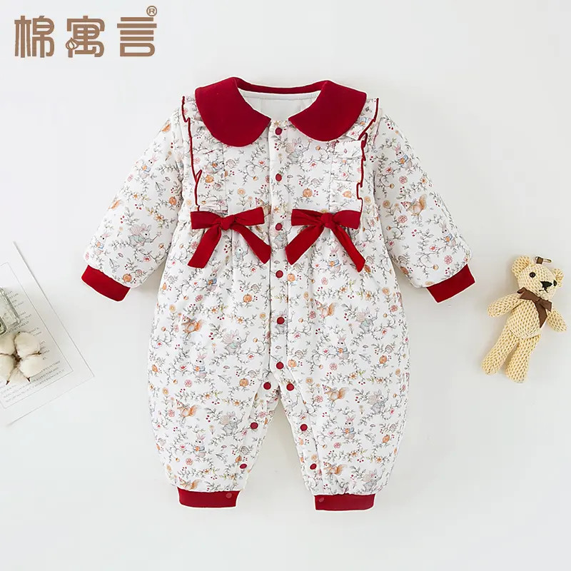 婴儿连体衣宝宝哈衣秋冬季衣服夹棉加厚外出服婴儿可爱爬服保暖衣