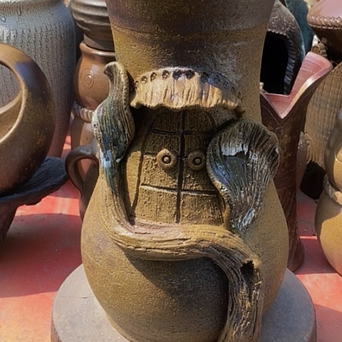 紫砂花盆口16.5高度35无孔手工