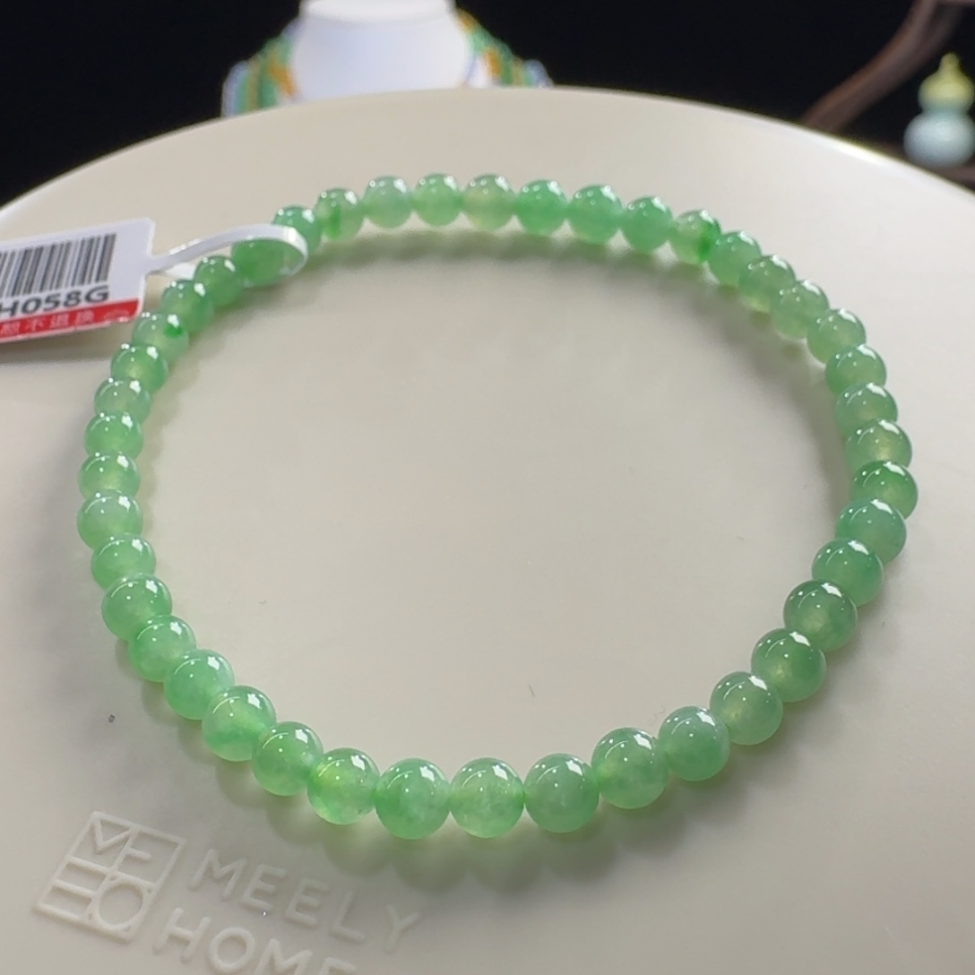 翡翠未镶嵌手链冰鲜绿单圈卡4.2-4.9mm