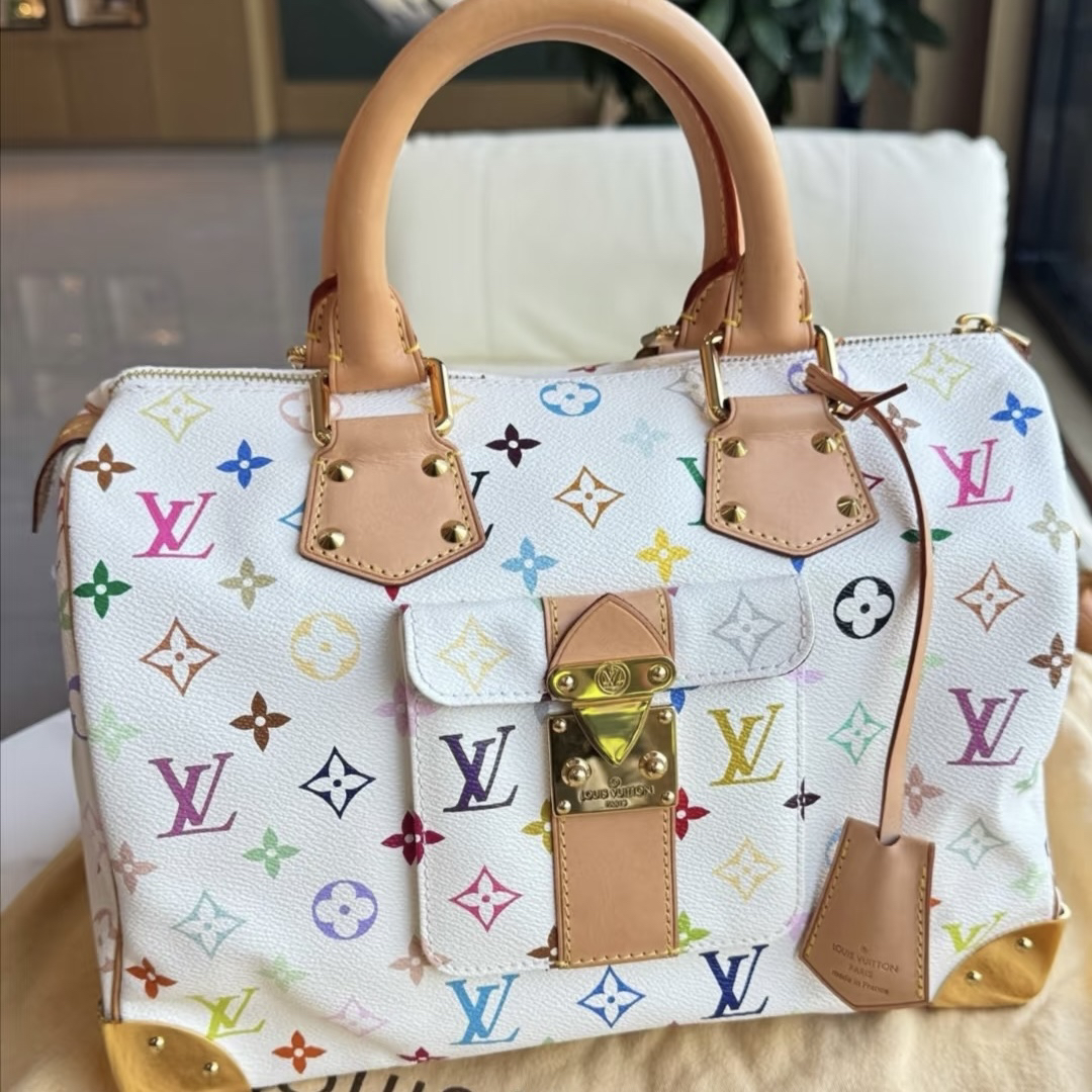 95新 LouisVuitton/路易威登 LV白三彩波士顿手提包 972950