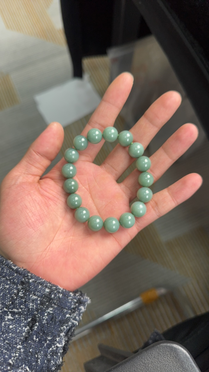 纯天然俄罗斯碧玉鸭蛋青瓷蓝12mm