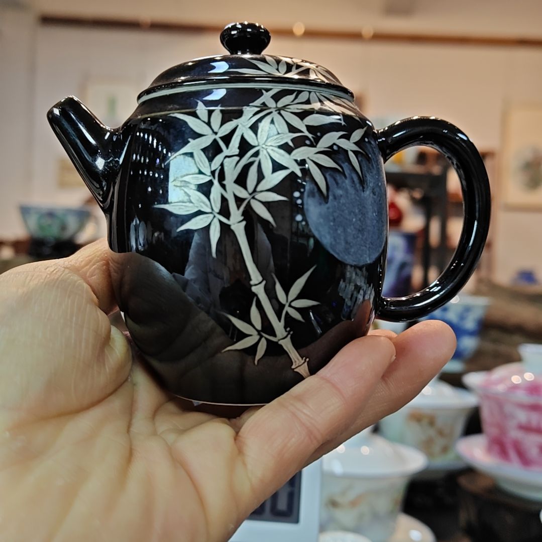 八*八景德镇手工手绘乌金釉壶