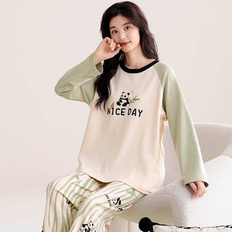 长袖家居服套装春秋季圆领长裤睡衣家居服