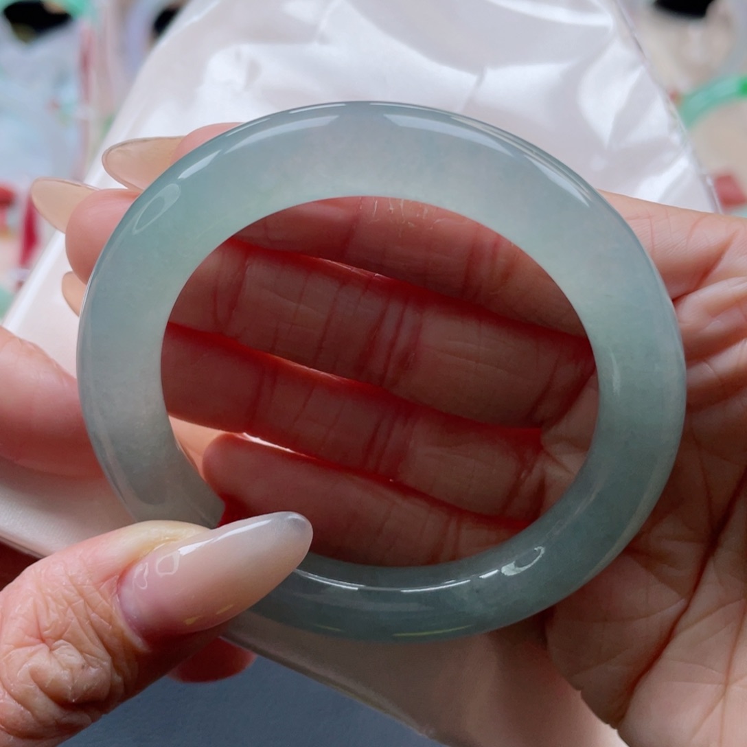 未镶嵌手镯翡翠53.2圈 冰浅湖水绿 小万天花板 30号