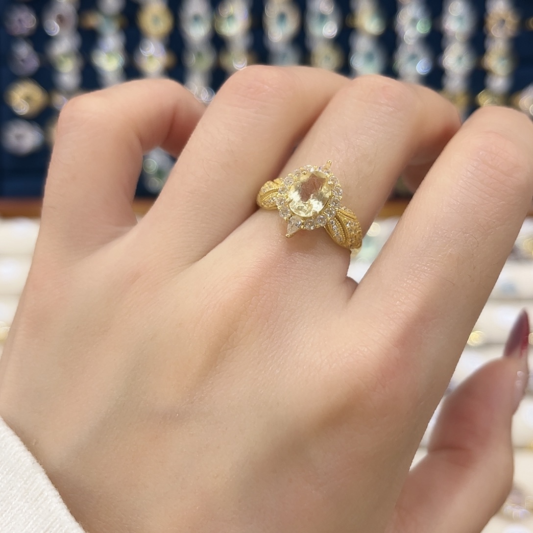 黄晶女款银S925镶嵌戒指