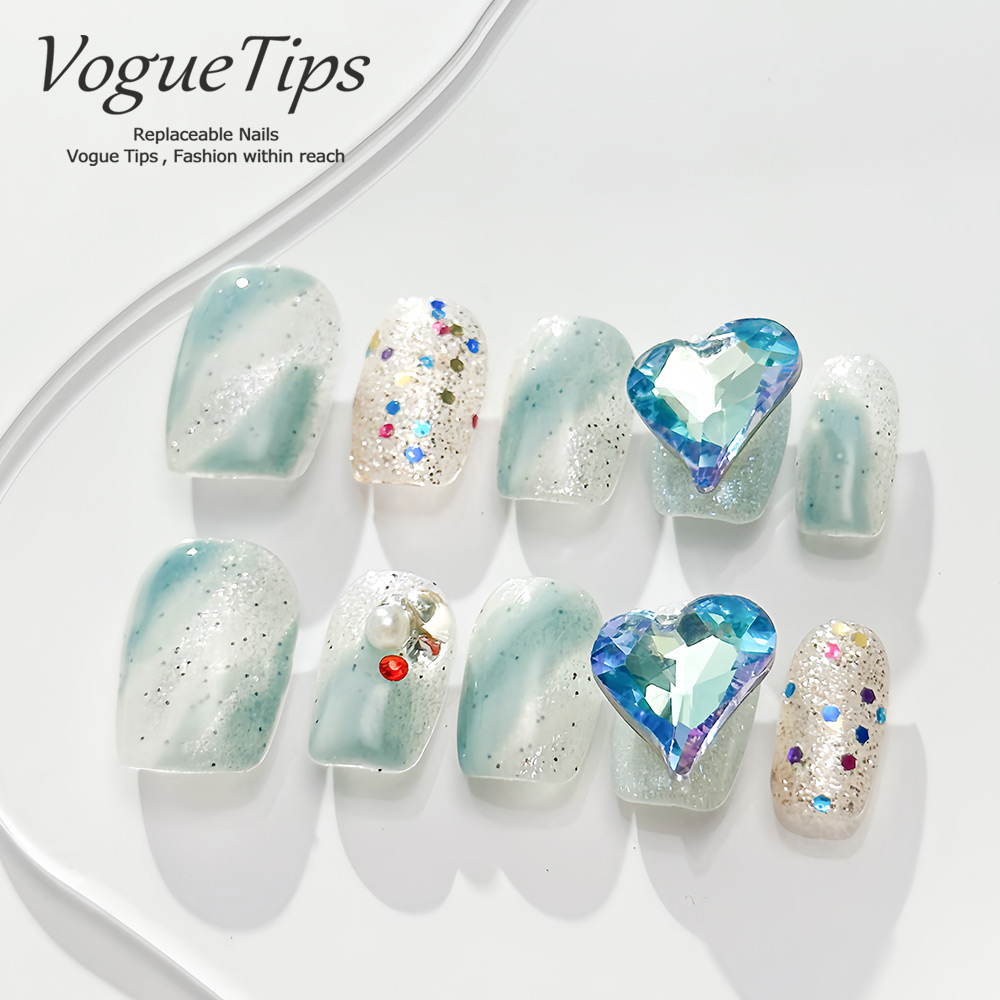 VogueTips梦幻海穿戴甲2025新款日式韩式短款手工清新短芭蕾ZB454