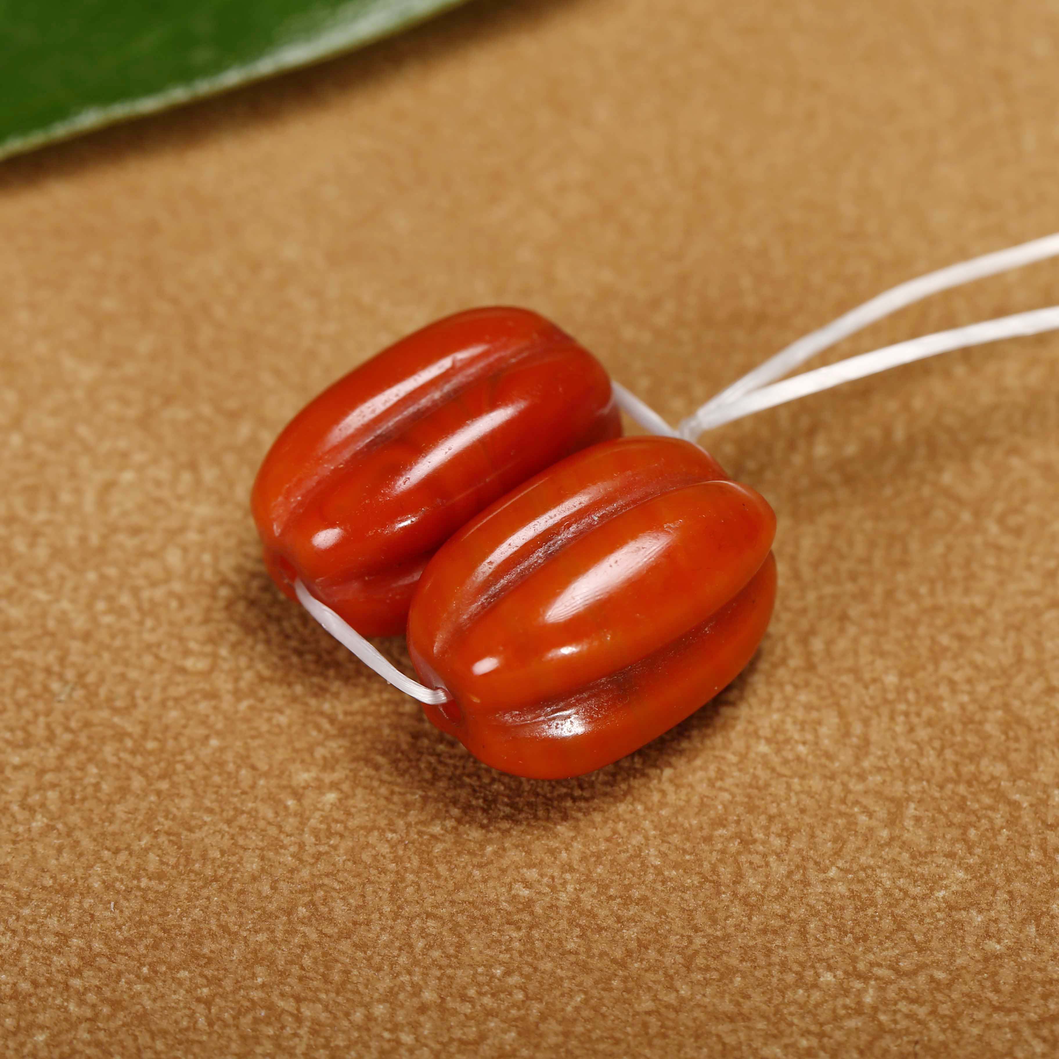 【济文阁】JZYM25011239清代 南红瓜珠一对