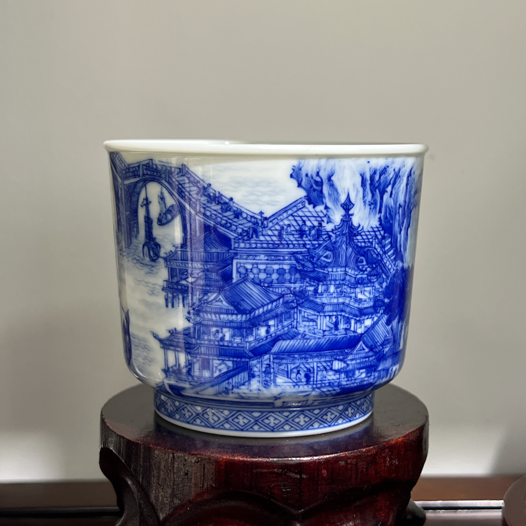 大*明宫直口杯景德镇手工手绘阁楼陶瓷主人杯高端茶器功夫茶送礼