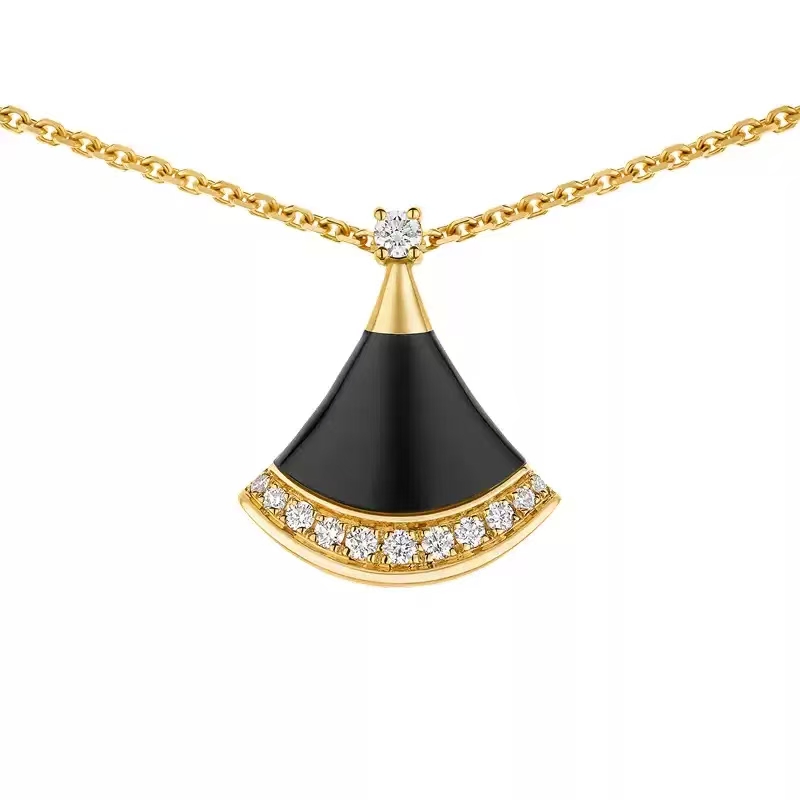 99新 BVLGARI/宝格丽 边钻黑扇子项链361838