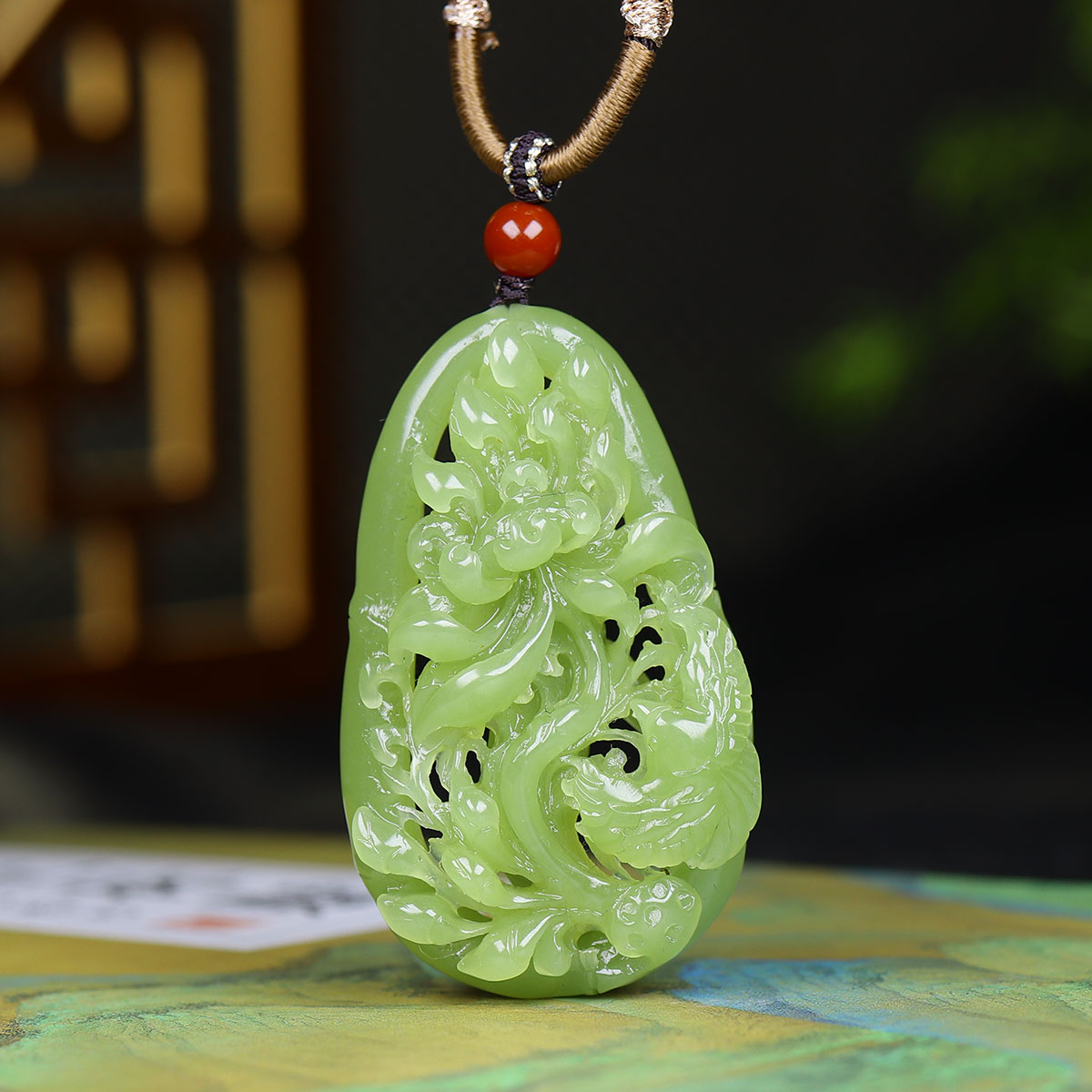 102322和田玉黄玉花鸟挂件