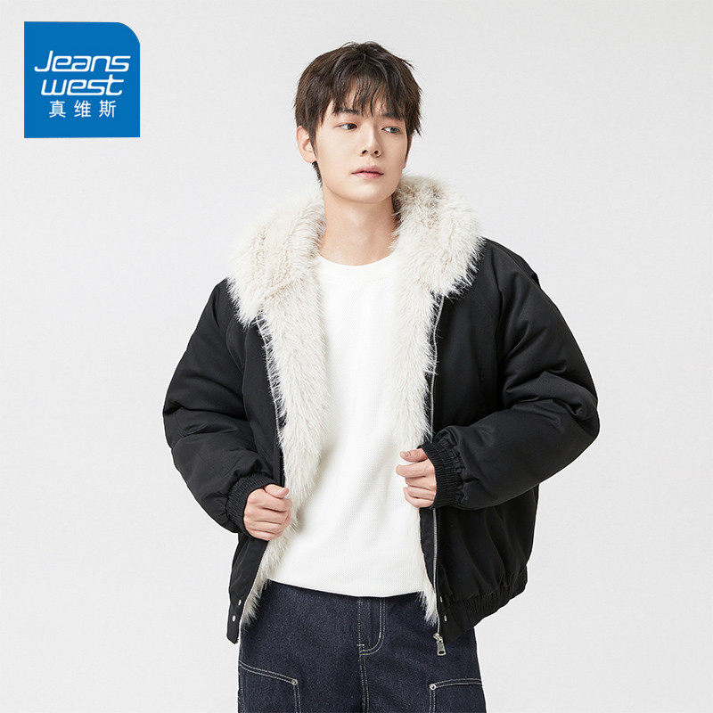 真维斯2026新款美式复古毛领座山雕棉服男士春季加厚保暖棉衣外套