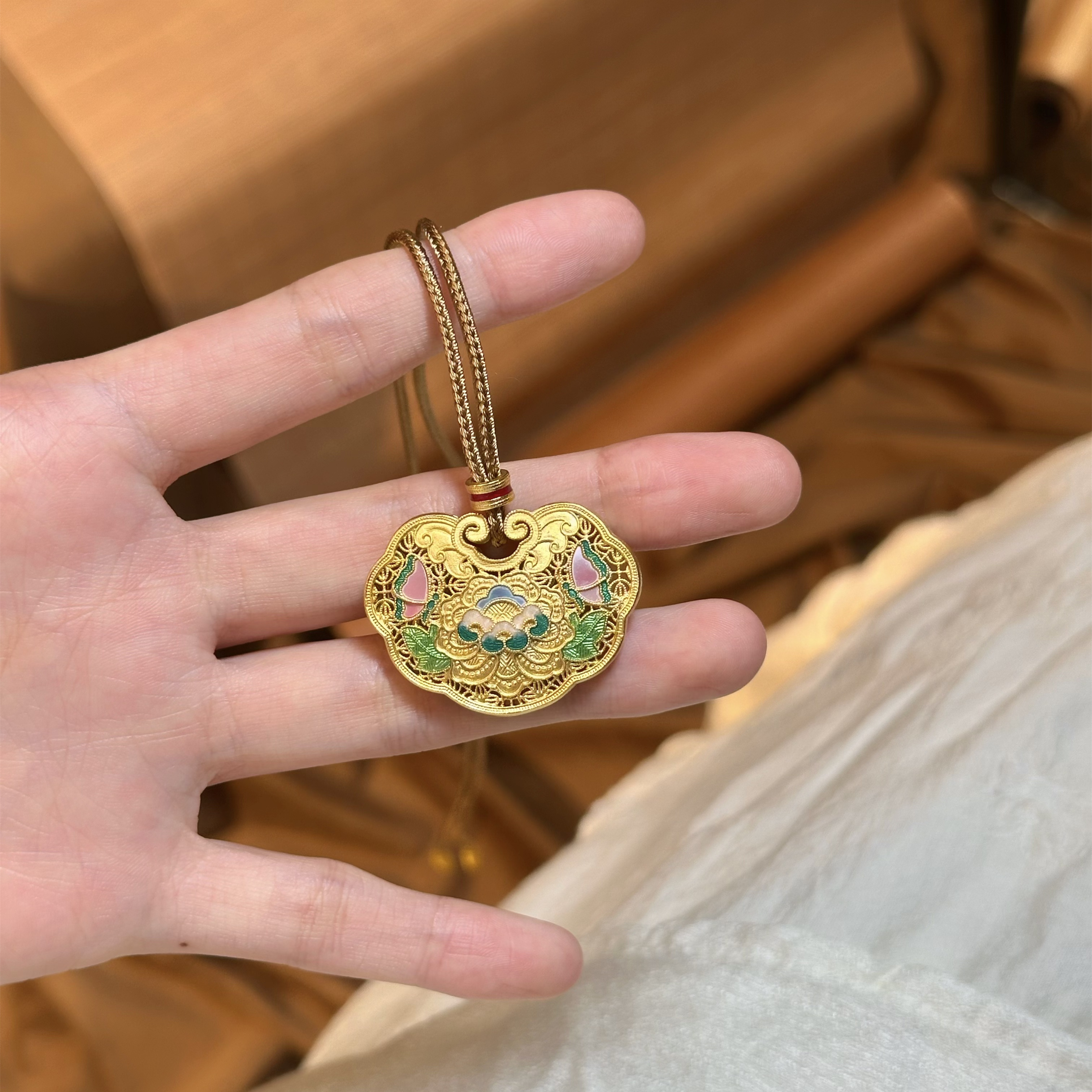 顺钦银楼 吊坠足银珐琅 【宫墙柳套链】足银999.9国风精致锁包套链