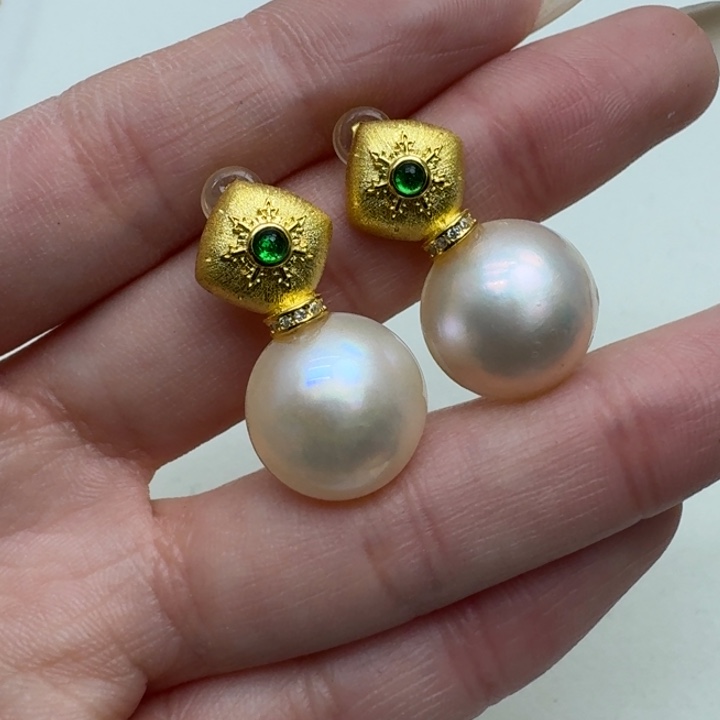 拼合珍珠（马贝珠）耳饰银S925镶嵌