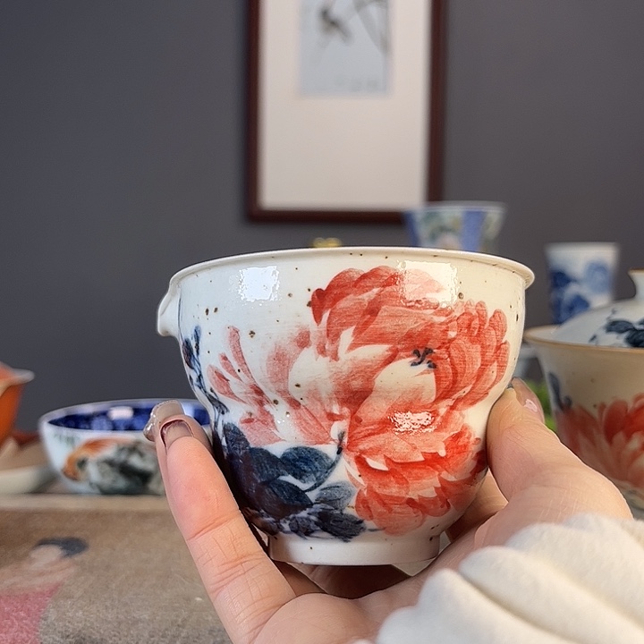 摆件景德柴烧茶杯多人