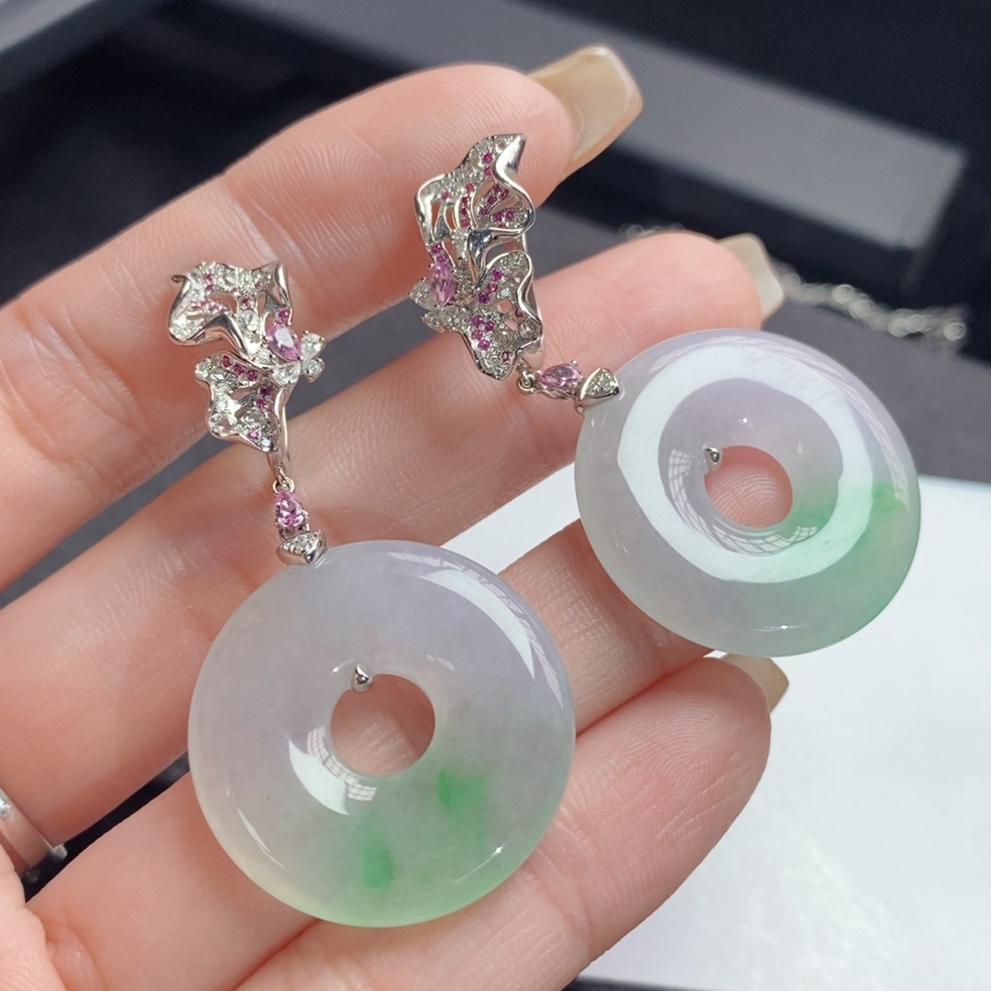 翡翠耳饰18K金镶嵌甜甜圈