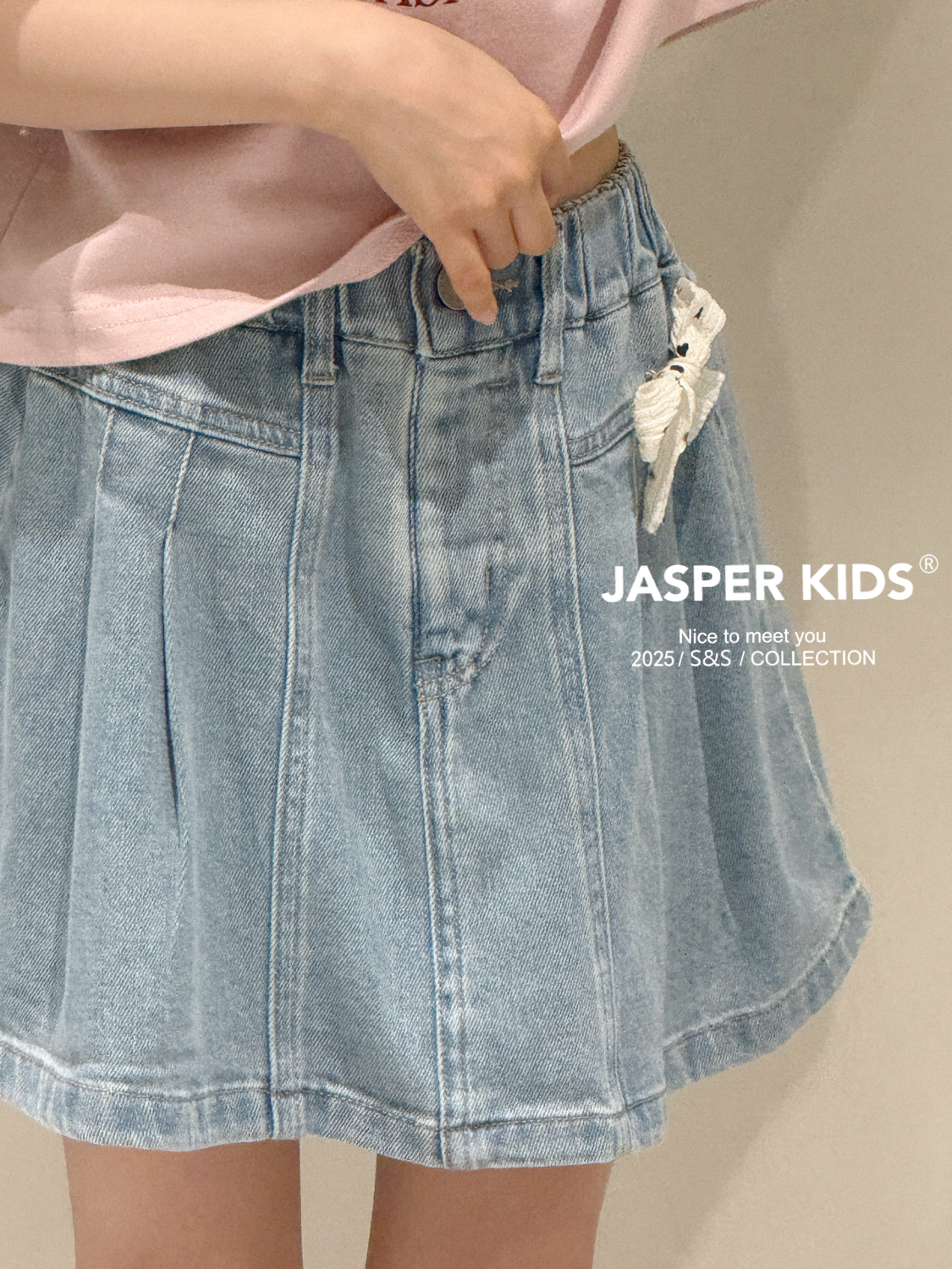 JASPER 2001夏季女生新款蝴蝶结牛仔裙内有安全裤