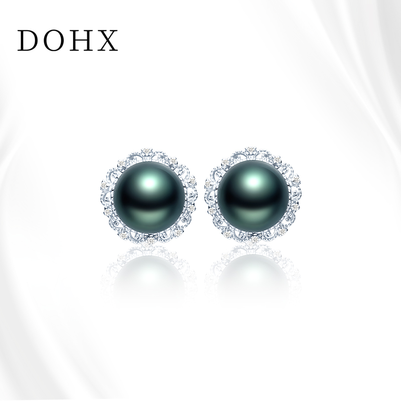 【DOHX】S925银大溪地黑珍珠【意蕴】复古宫廷耳钉11-12MM陈什么陈