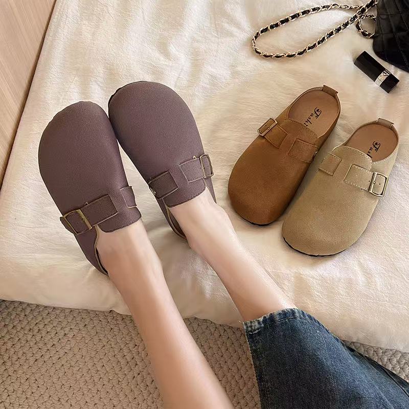 【松弛少女】复古慵懒皮扣带内增高休闲新款勃肯半拖