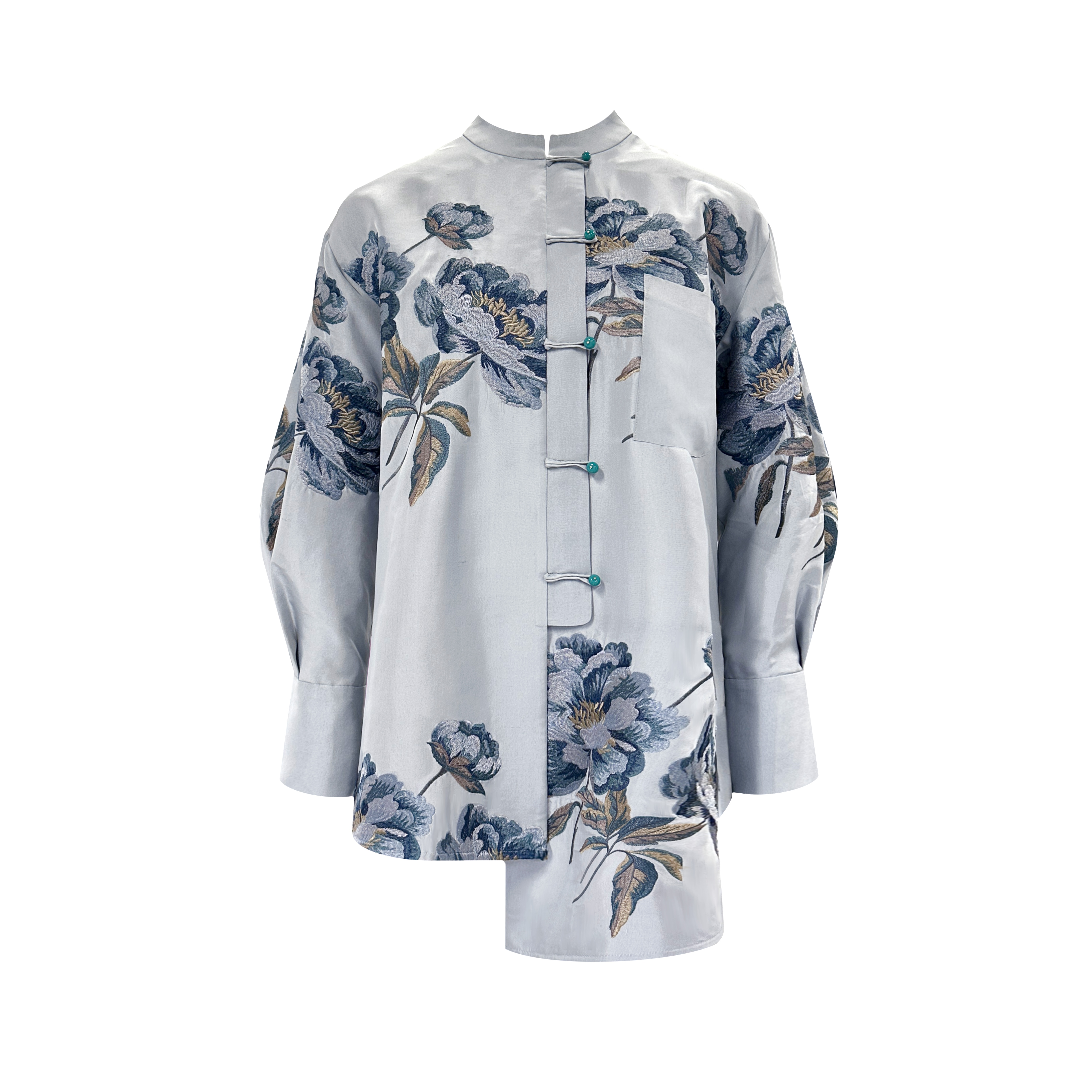 【牡丹绘晴】新品色织满分双宫茧桑蚕丝定位花刺绣衬衫24QDPG24369