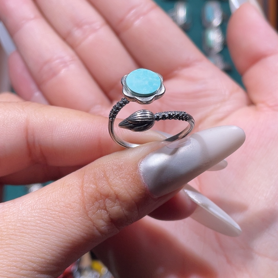 绿松石银S925镶嵌戒指戒指