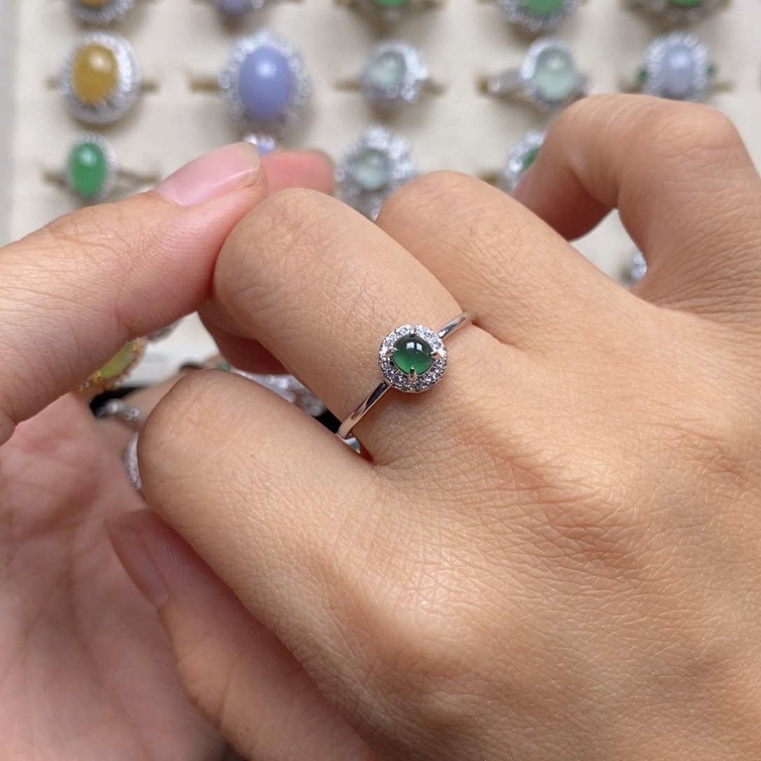 翡翠戒指银S925镶嵌戒指