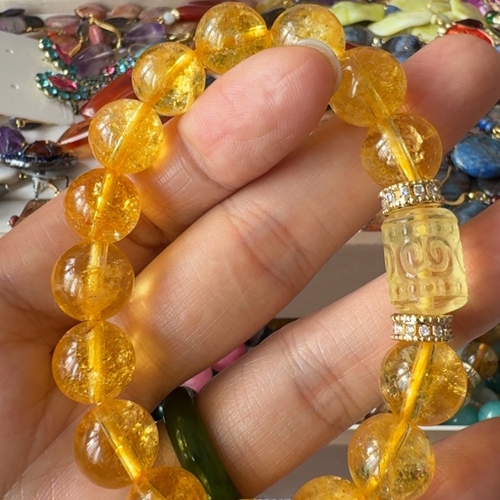 黄晶手链银S925镶嵌卡12左右黄水晶深黄水