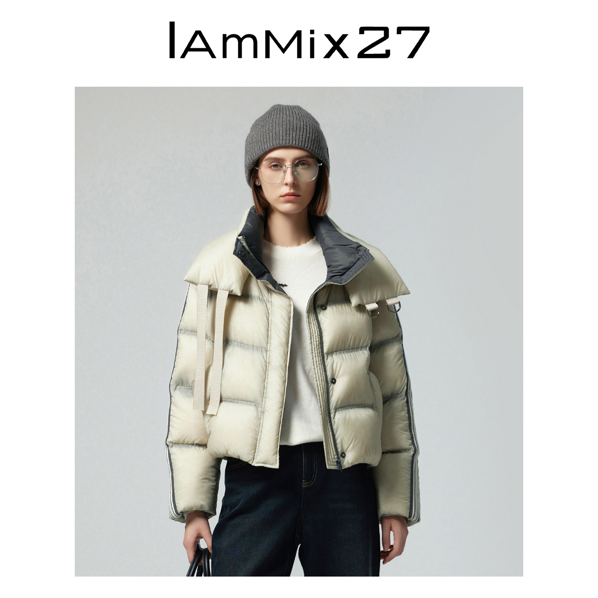 Iammix27冬季短款加厚轻盈保暖95白鸭绒面包服外套M4D0133