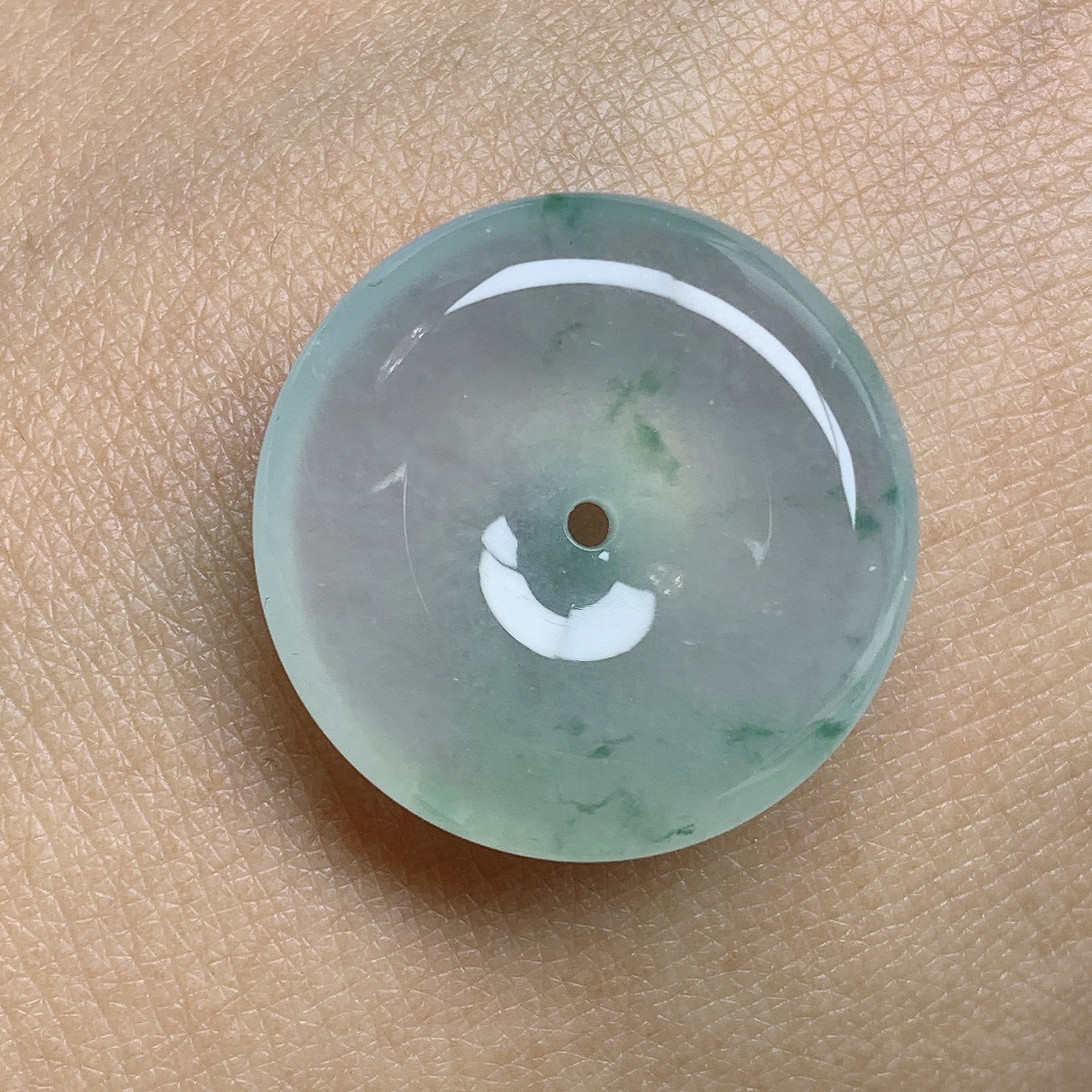 冰润飘花平安扣缅甸天然翡翠玉坠 花色灵动 尺寸21.5/6mm