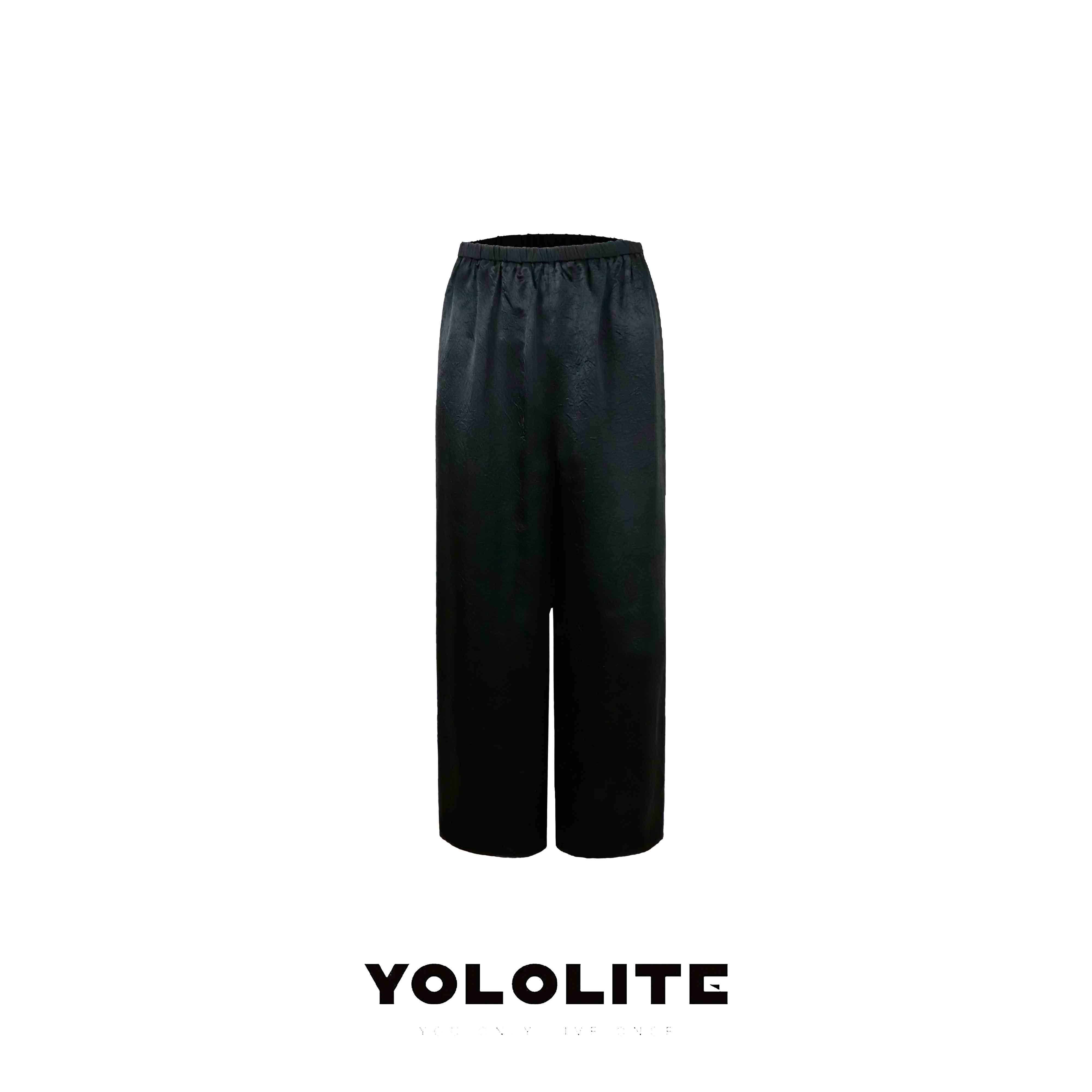 YOLOLITE【黑影】2859新款100醋酸简约松紧腰直筒宽松休闲裤