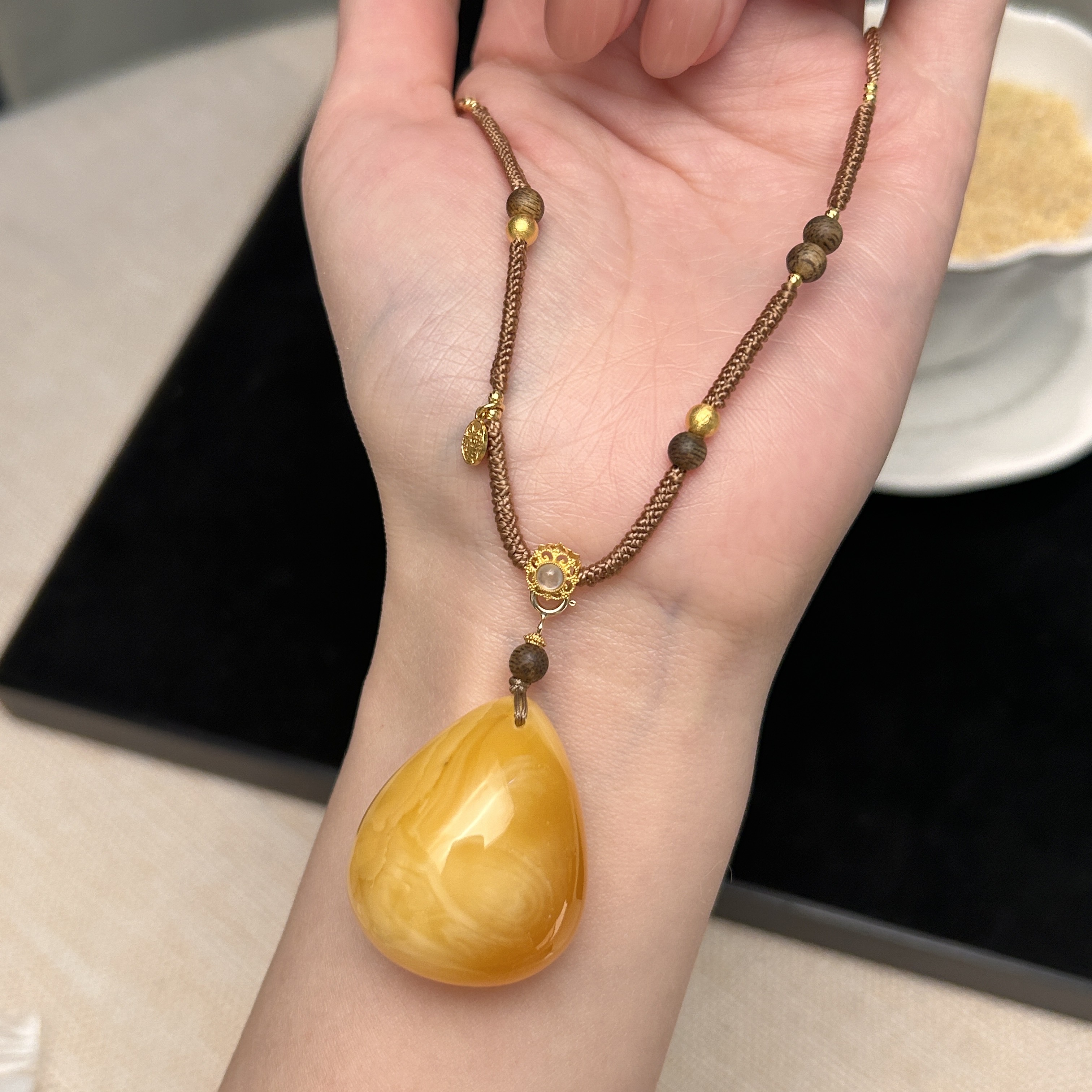 18K黄 蜜蜡项链 243799