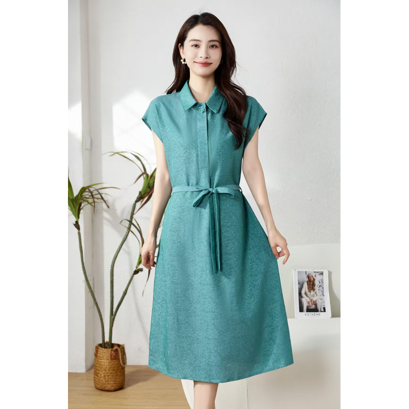 湖水蓝 夏季时尚轻奢亲肤透气中长款连衣裙