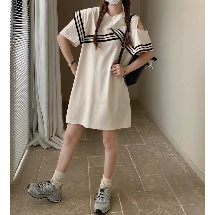 9958 露肩宽松显瘦连衣裙