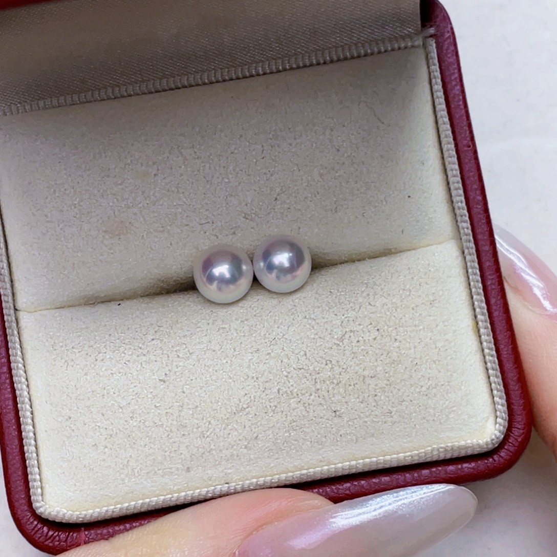 小***游海水珍珠耳钉银S925镶嵌