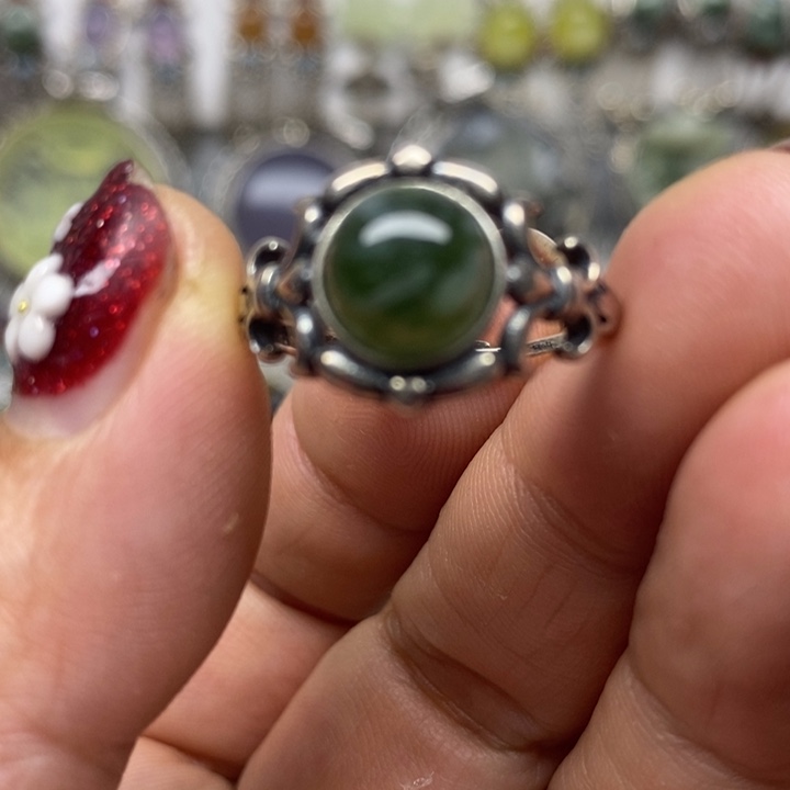 蛇纹石玉戒指银S925镶嵌