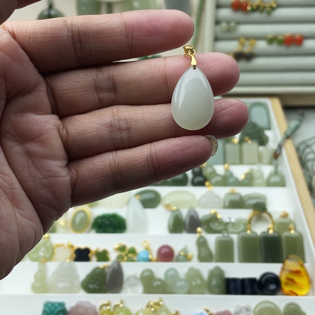 和田玉银S925镶嵌吊坠(不含链)