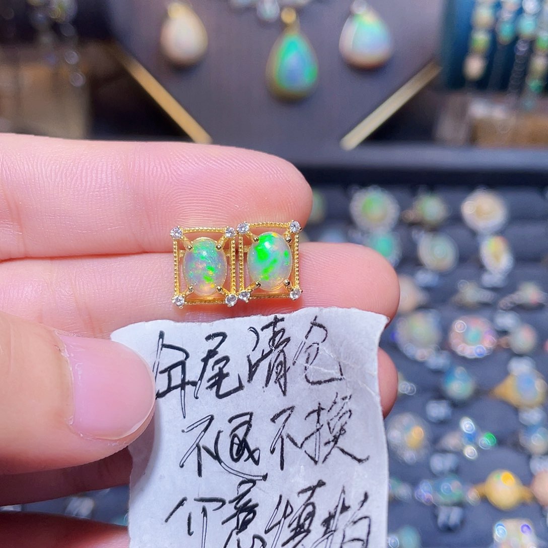 欧泊耳钉）银S925镶嵌安***咪