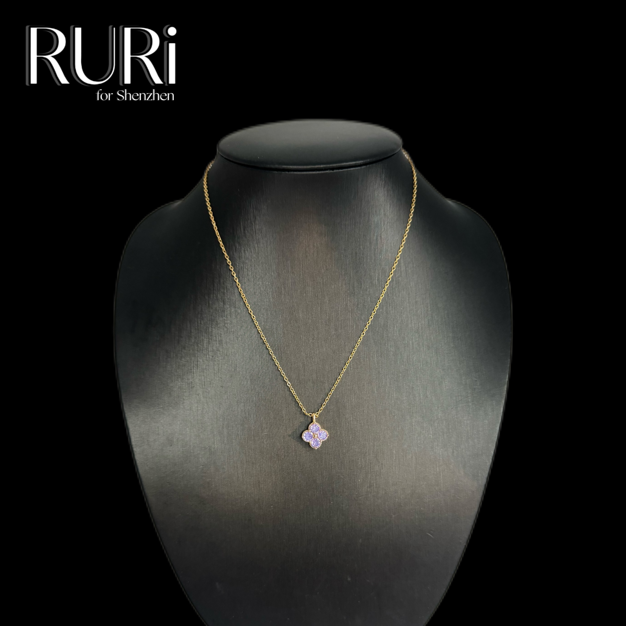 合金项链 RURI 简约时尚百搭紫色四叶项链 183