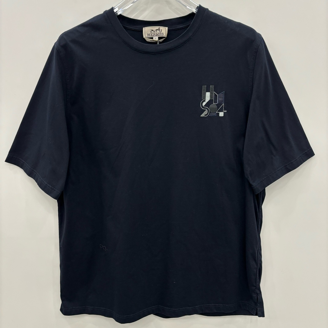 HERMES 爱马仕/纯色Logo图案印花圆领短袖/尺码L/99新/编号6696