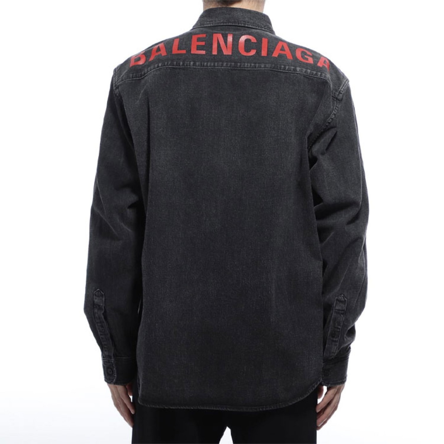 未使用 Balenciaga/巴黎世家 背后logo水洗牛仔衬衫/39码/Y8731