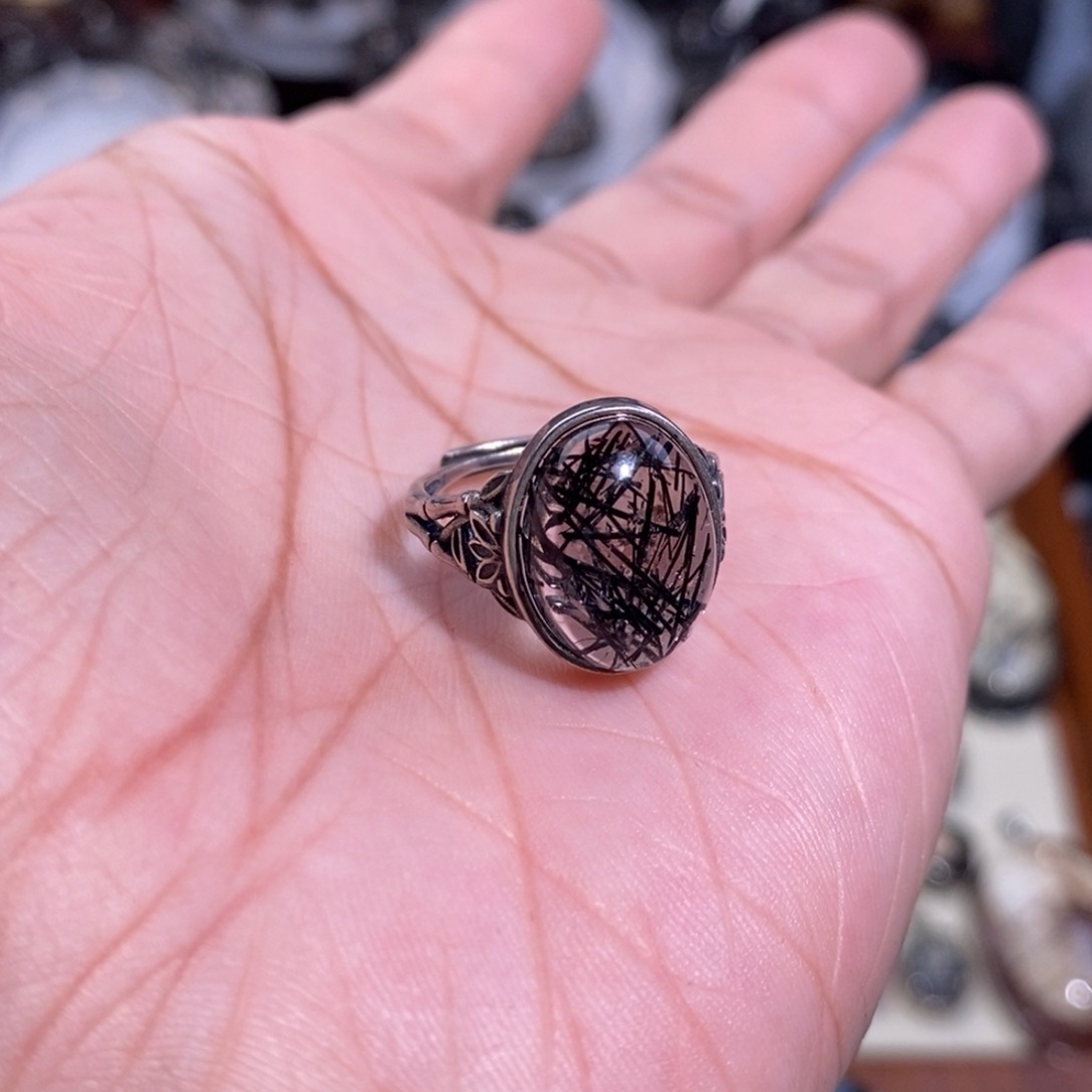 水晶手链未镶嵌黑发晶银活口戒指14×11×6全透体满发蕾丝