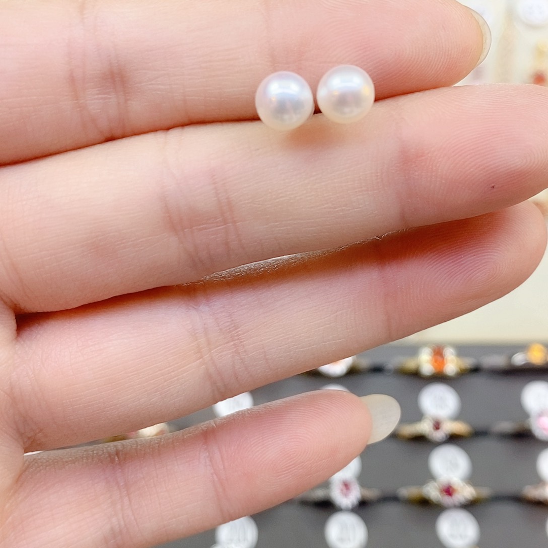 银S925镶嵌淡水珍珠耳饰圆6