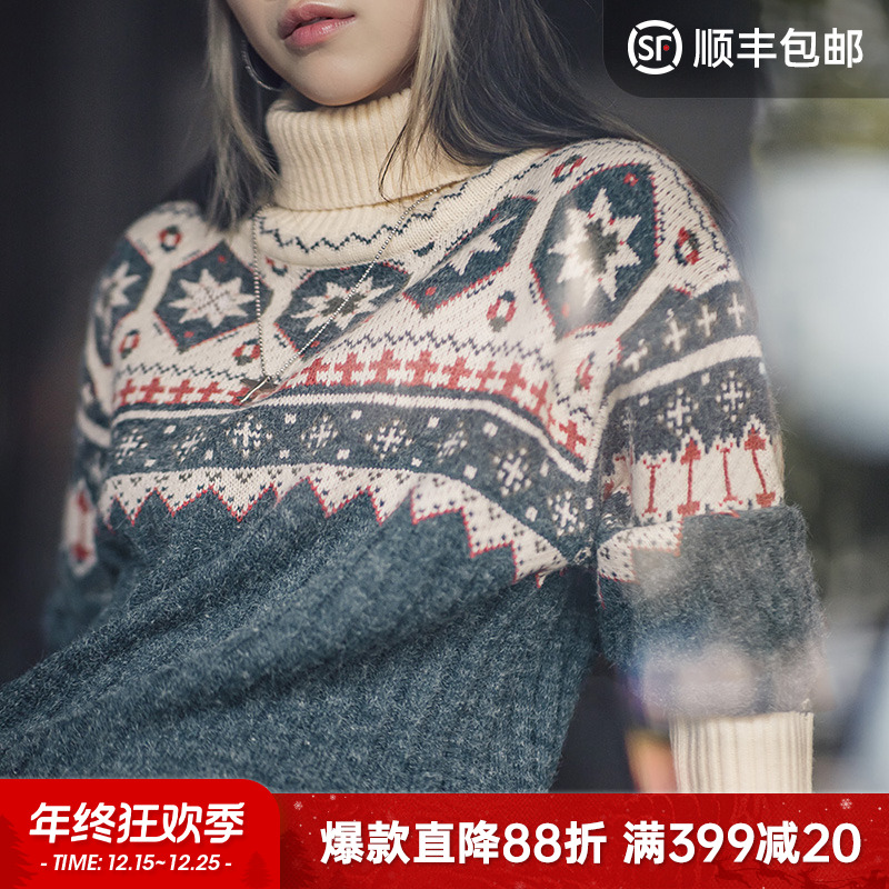 马登女装巴恩风复古费尔岛提花毛衣软糯上衣女秋冬新年套头针织衫