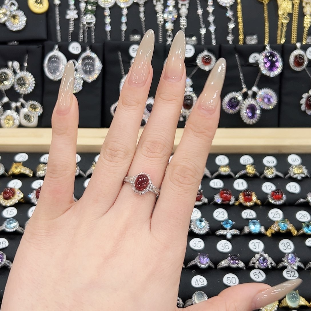 红宝石戒指银S925镶嵌戒指