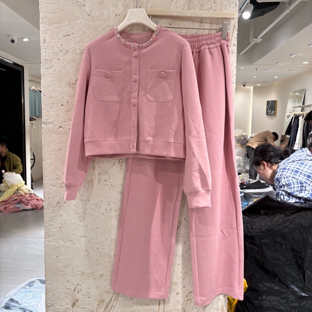 气质小香风时尚套装女长袖外套显瘦休闲裤两件套33200