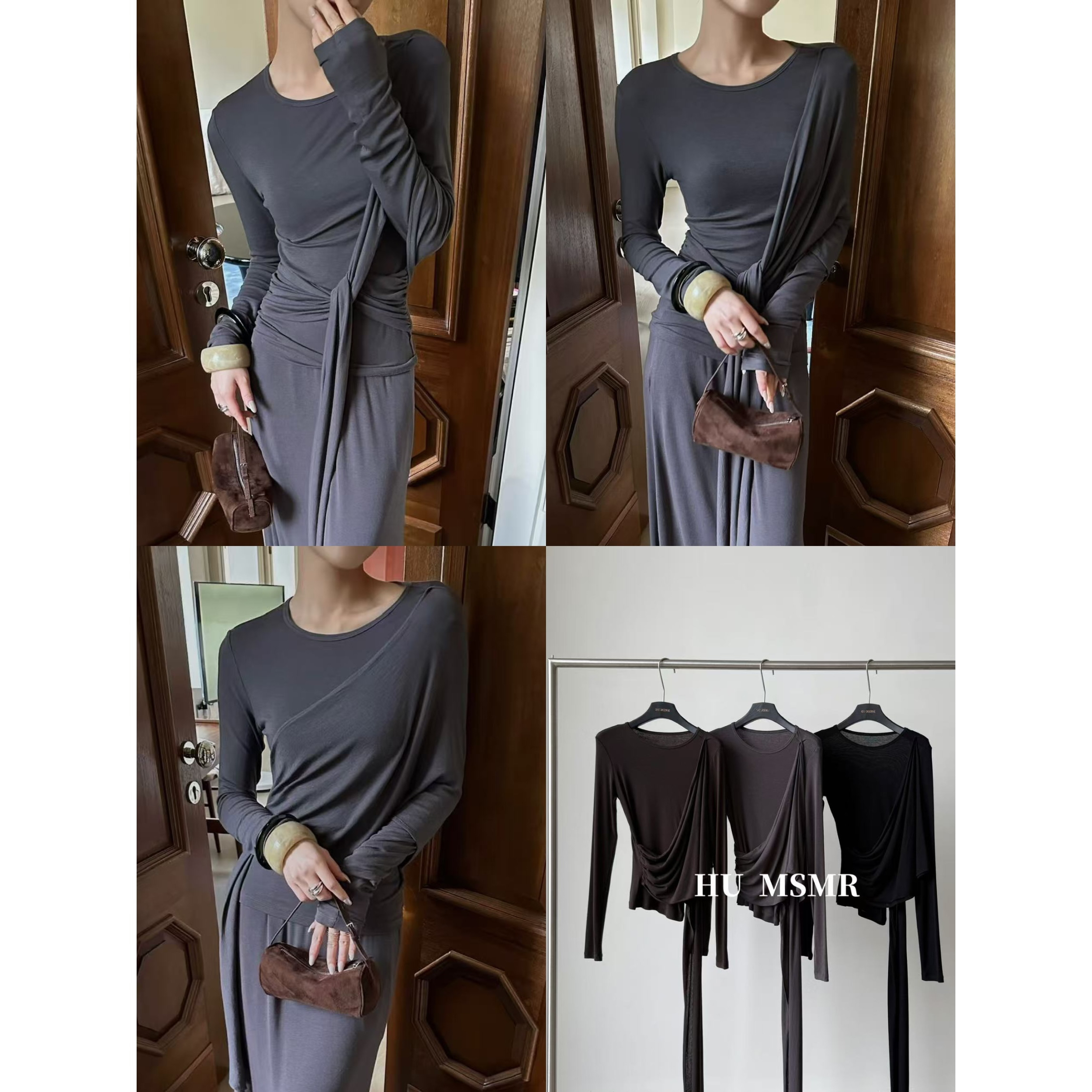 【NO退NO换】不规则！褶皱修身显瘦T恤（HUL1582#）HU