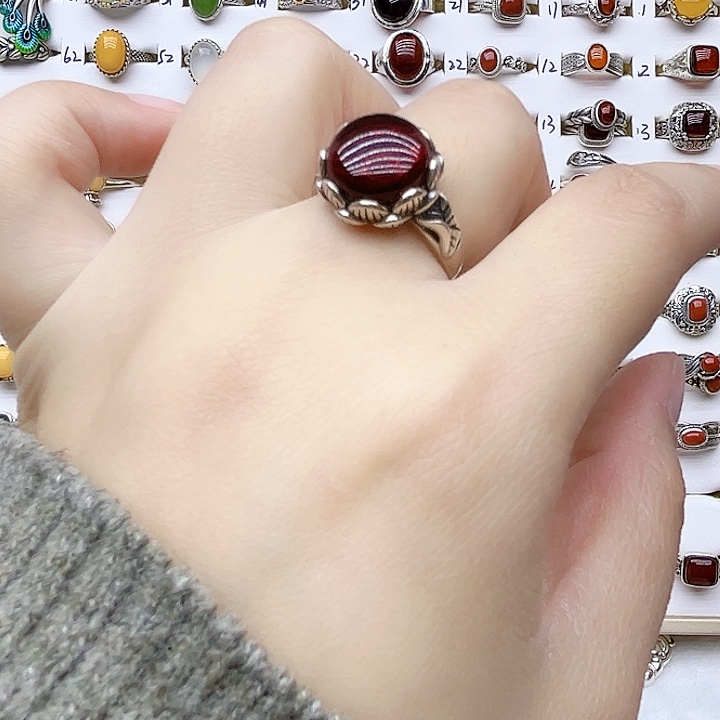 血珀戒指银S925镶嵌天然