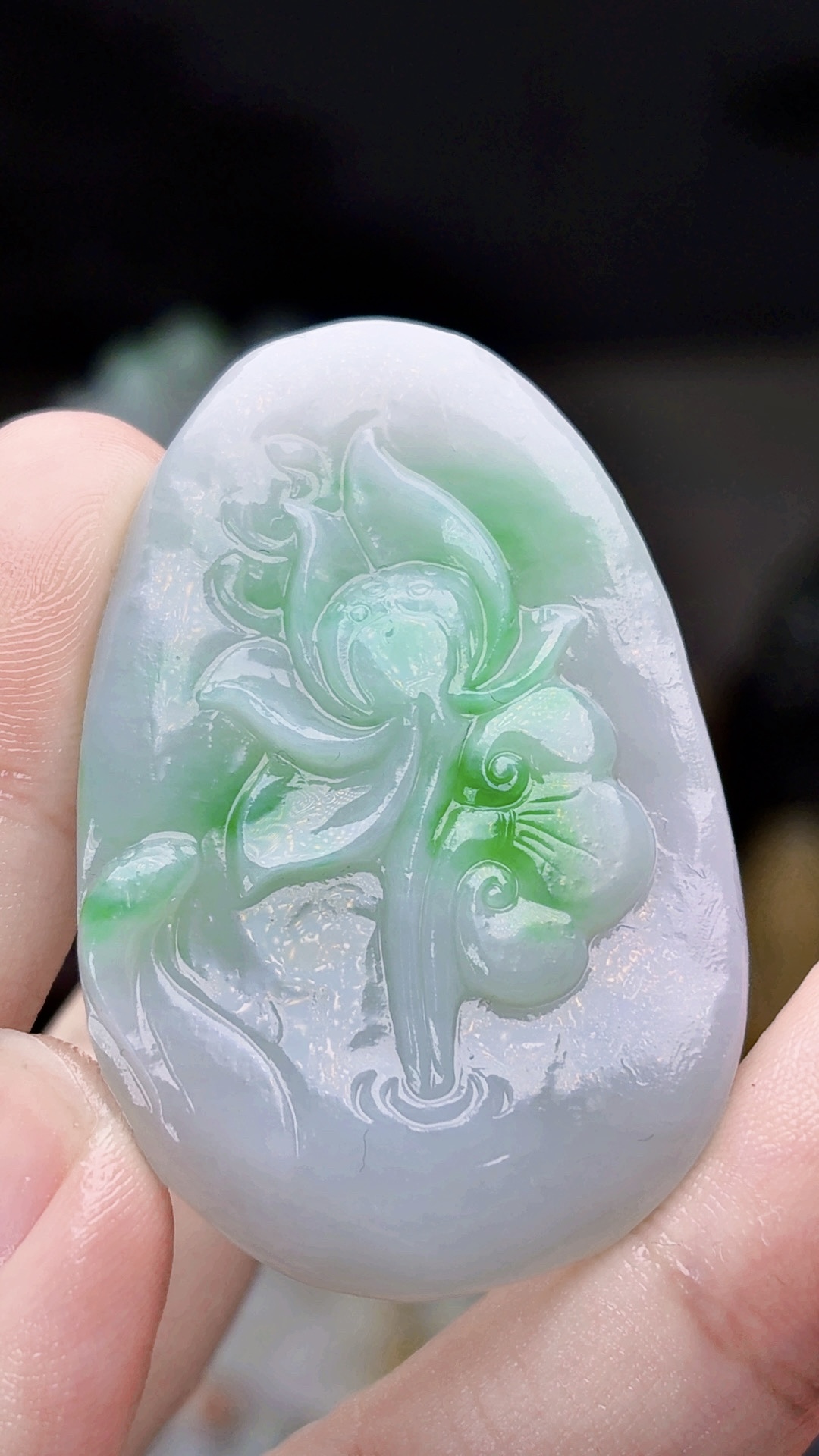 天然缅甸翡翠冰胶阳绿荷花鱼毛货买断需抛光尺寸50-32-5.9